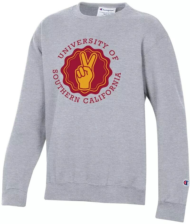 

Champion Youth USC Trojans Heather Grey Пуловер Powerblend Толстовка с круглым вырезом