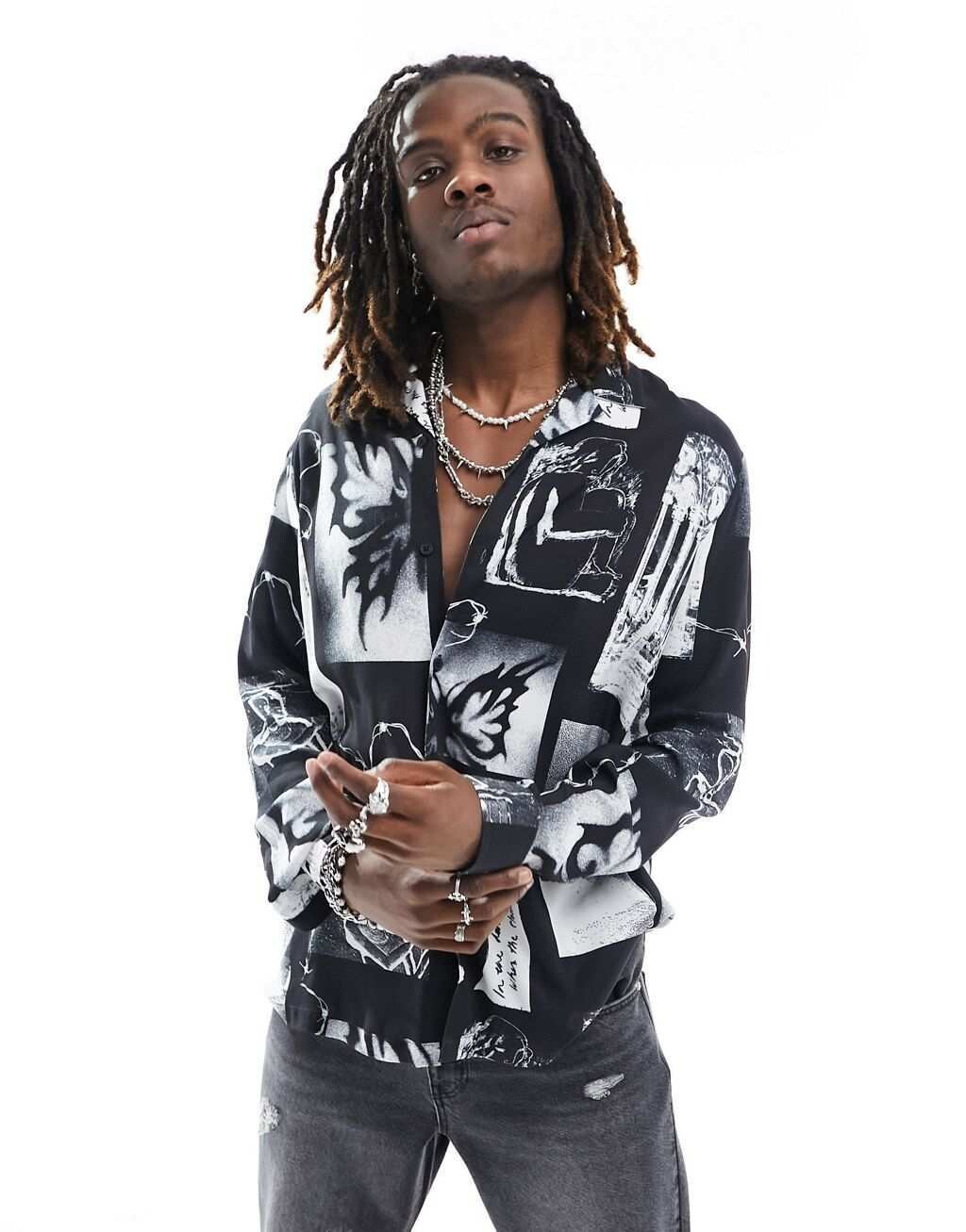 

Свободная рубашка с фотографическим принтом в стиле гранж ASOS DESIGN