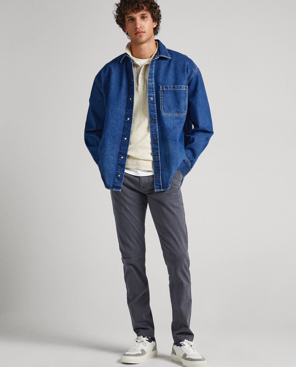 

Узкие мужские брюки чинос темно-серого цвета Pepe Jeans, темно-серый