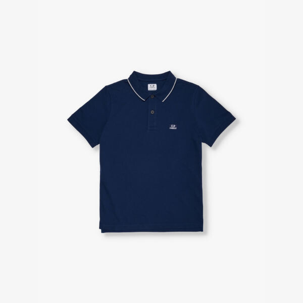 

Футболка-Поло Brand-Patch из хлопка-пике с короткими рукавами для детей 10-14 лет Cp Company, синий