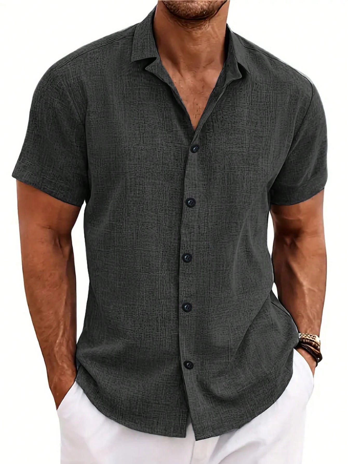 Мужская однотонная рубашка с короткими рукавами Manfinity RSRT, черный