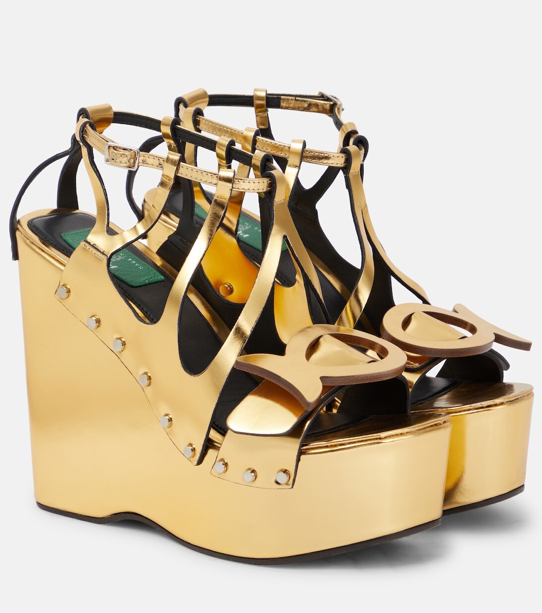 

Кожаные босоножки на танкетке Pucci, золотой