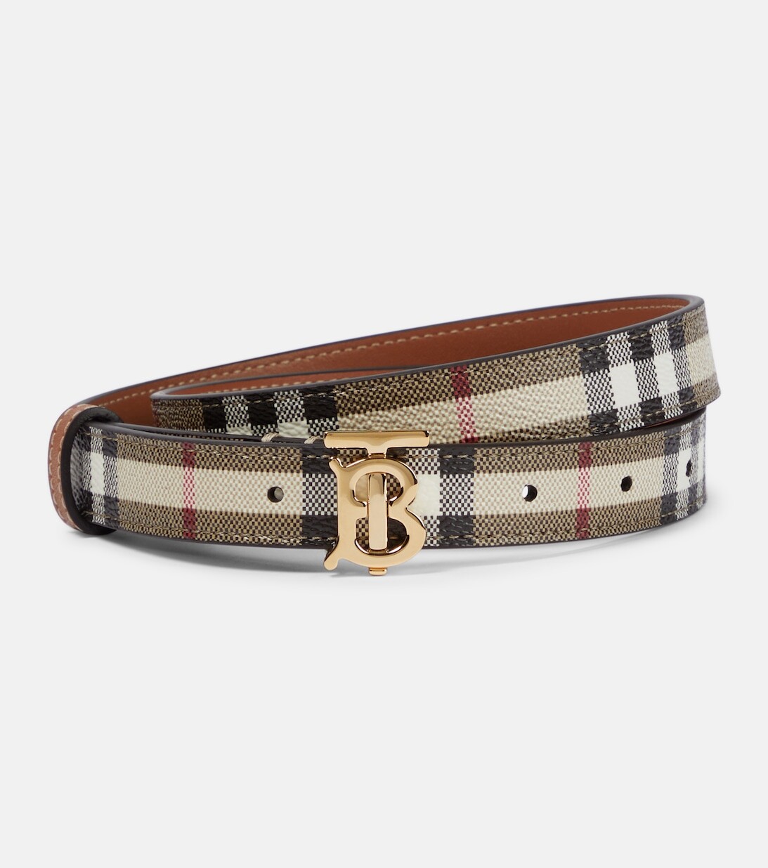 

Ремень в клетку с логотипом Burberry, бежевый