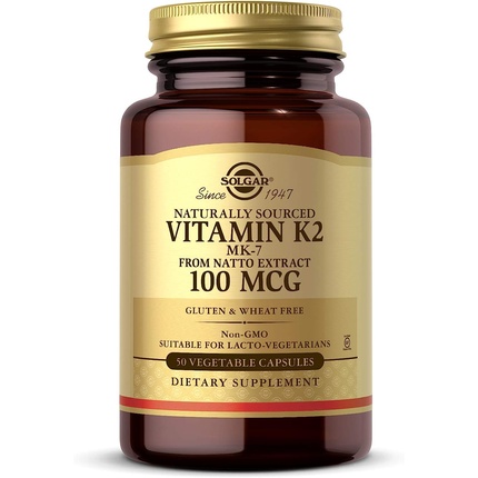 Витамин К2 (Mk-7) 100 мкг растительных капсул для здоровья костей, 50 шт., Solgar