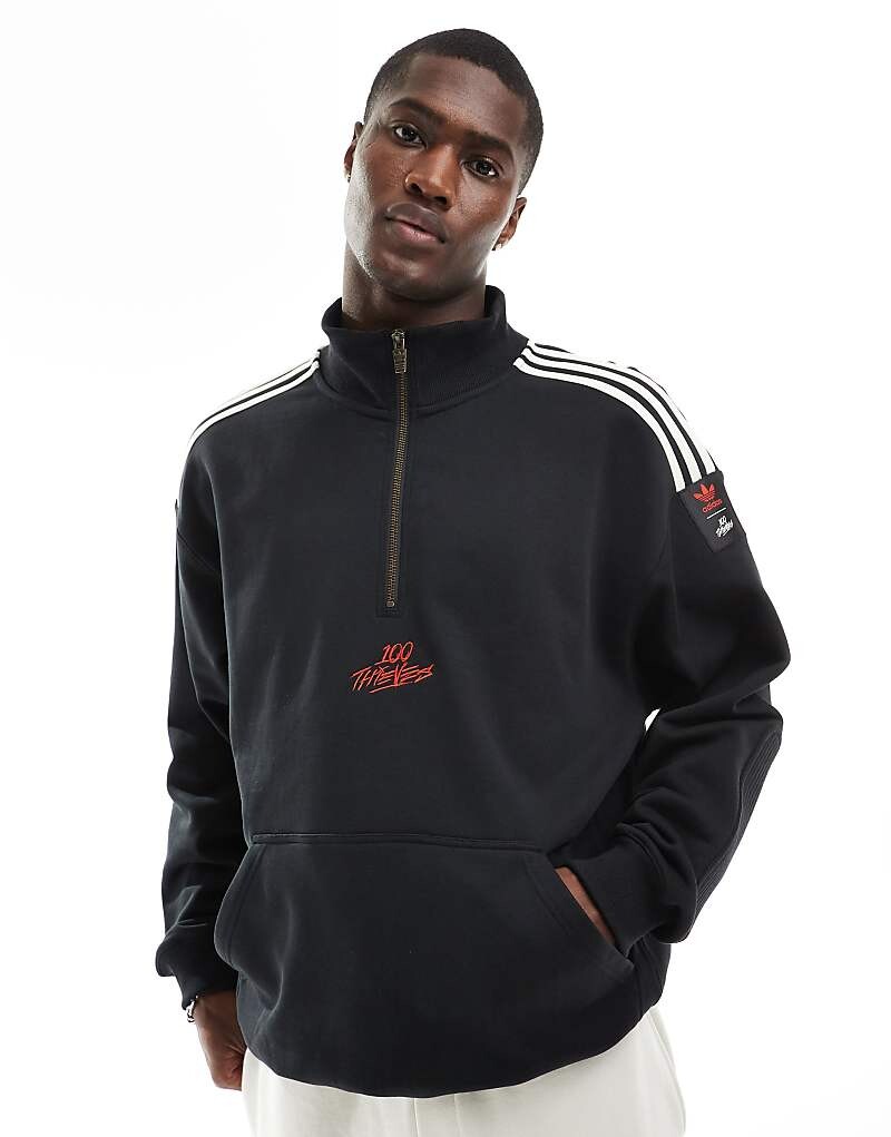

Черная спортивная футболка с полумолнией adidas Originals 100 Thieves