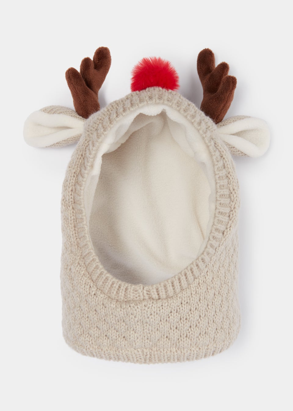 Бежевая рождественская балаклава с оленями (для новорожденных до 2 лет)