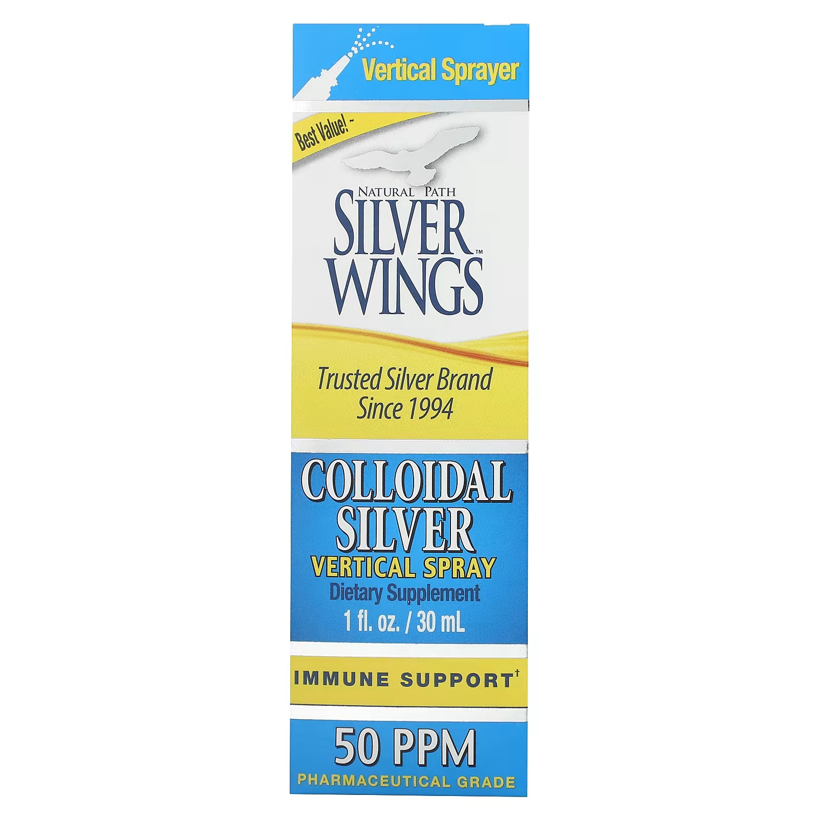 Пищевая добавка с коллоидным серебром Natural Path Silver Wings 50 частей на миллион, 30 мл (50 частей на миллион на 8 распылений)