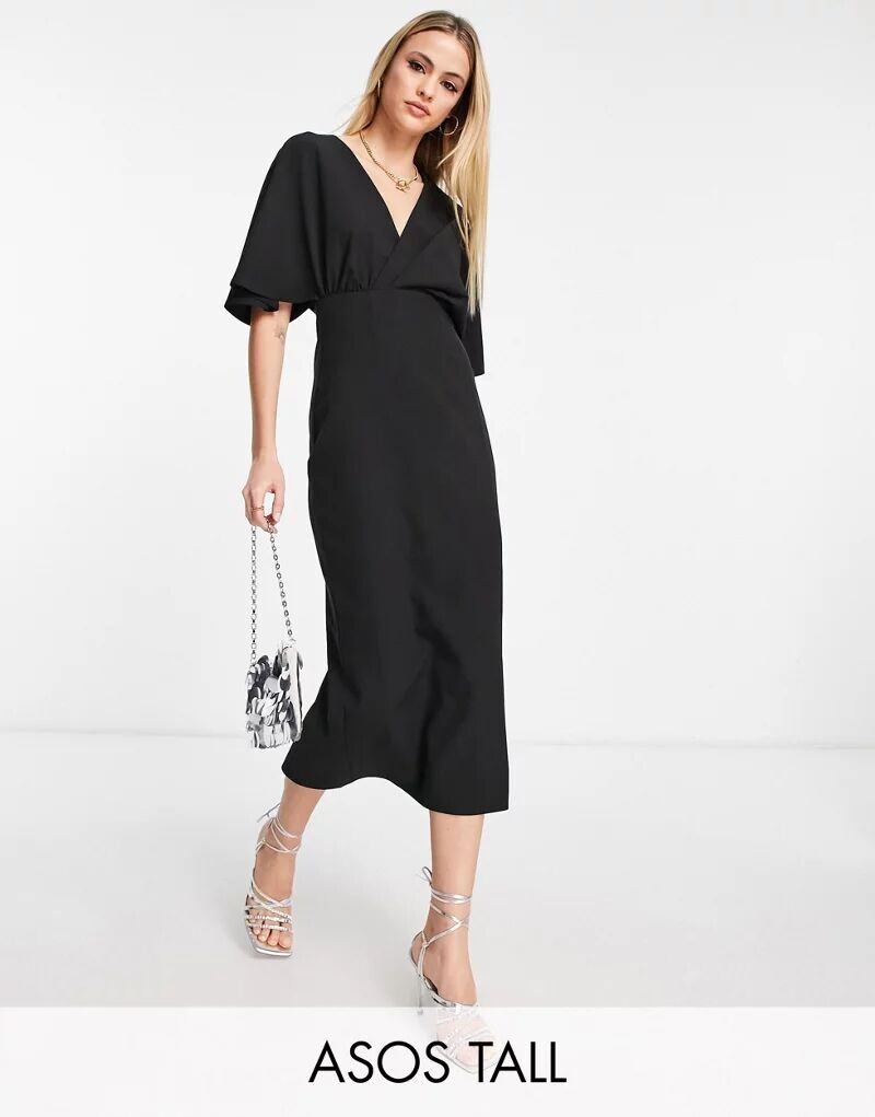 

Черное плиссированное платье миди с объемными рукавами ASOS DESIGN Tall