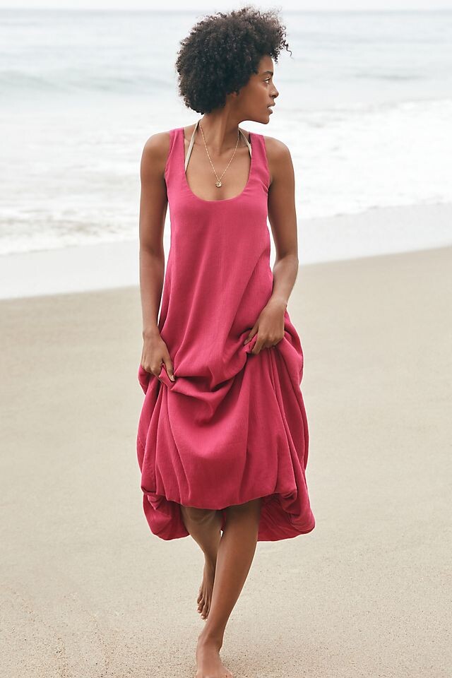 

Платье миди Anthropologie с объемным подолом, розовый