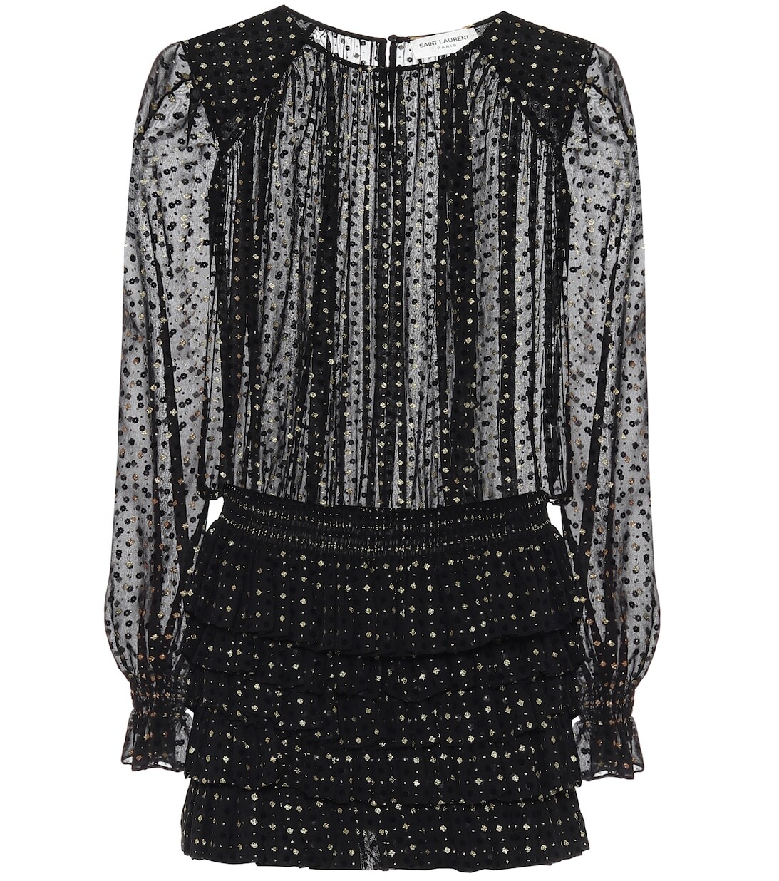 

Мини-платье в горошек из смесового шелка SAINT LAURENT, черный