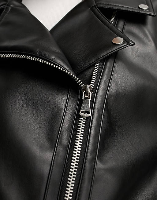 Черная удлиненная байкерская куртка из искусственной кожи ASOS DESIGN Tall