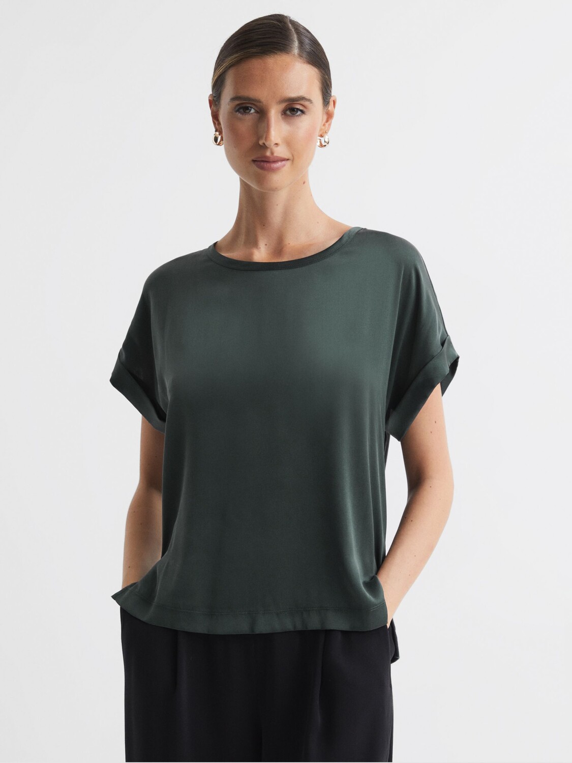

Шелковый топ Helen спереди Reiss, изумруд