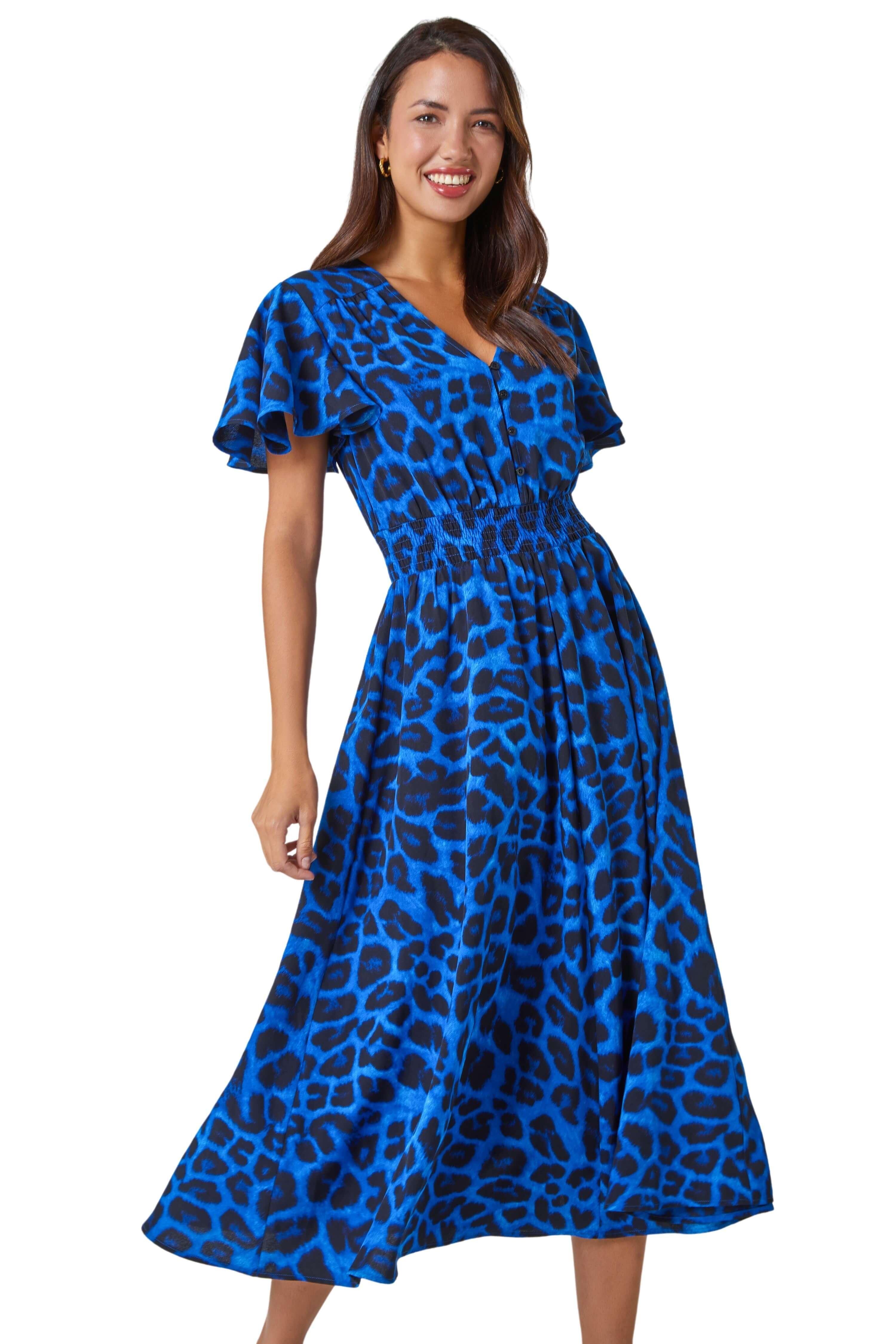 Эластичное платье миди с животным принтом Roman, синий