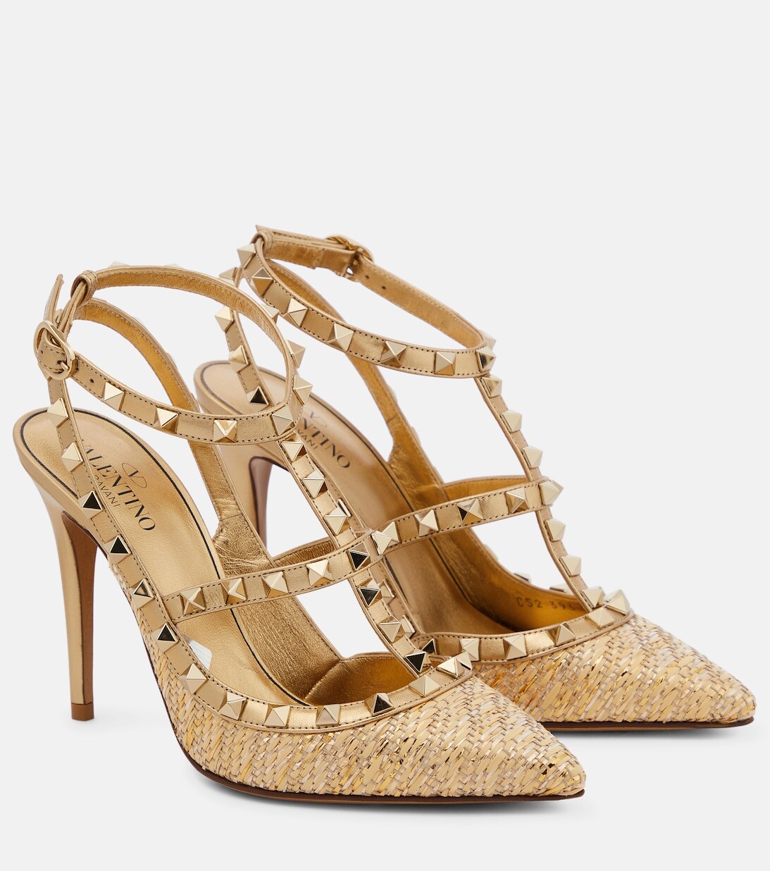 

Туфли-лодочки Rockstud из рафии и кожи Valentino Garavani, золотой, Желтый