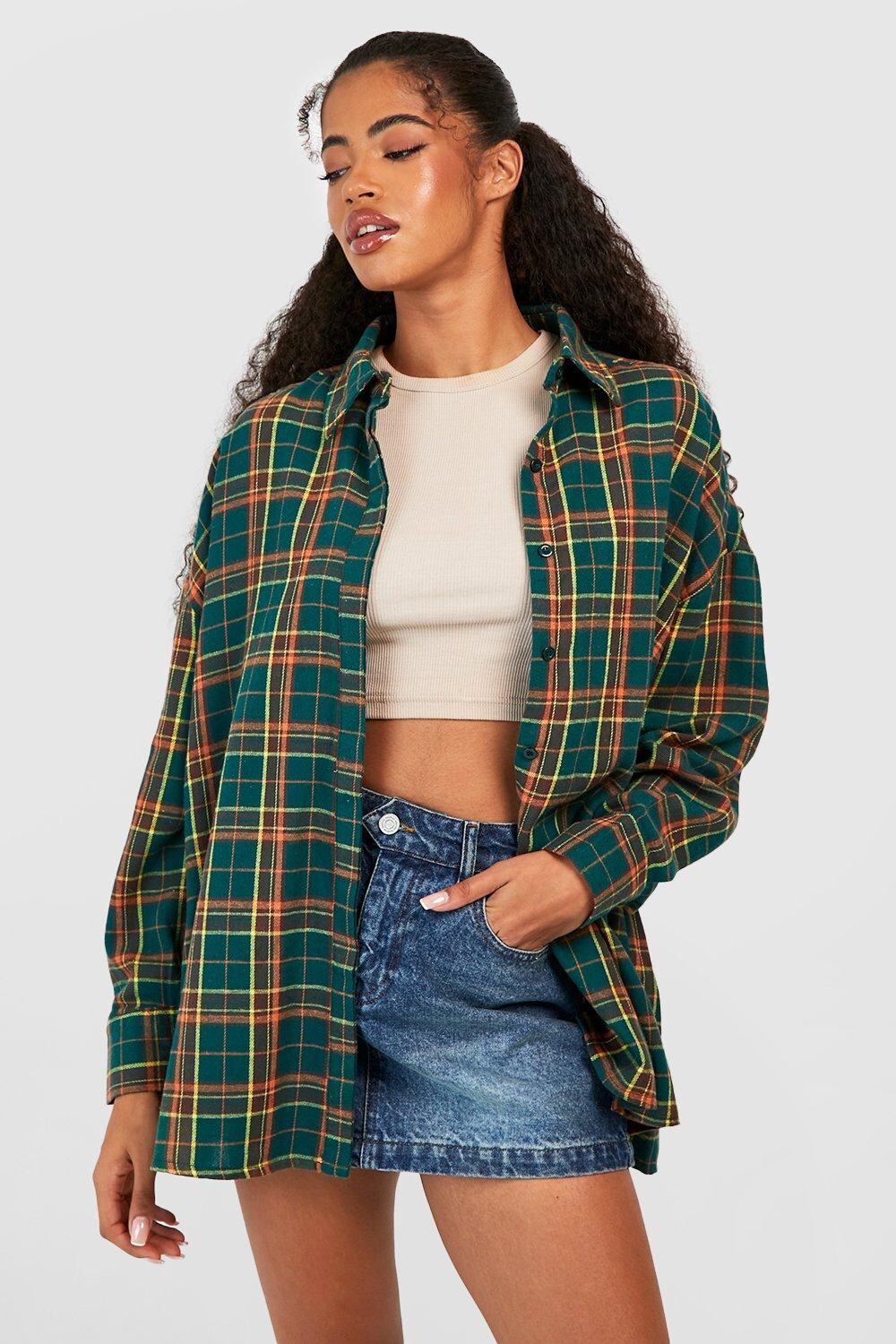 

Рубашка оверсайз с заниженными плечами в клетку Boohoo, зеленый