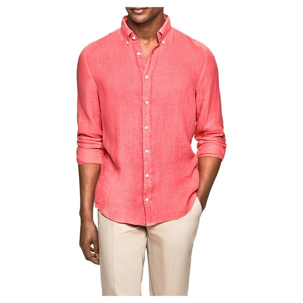 

Рубашка с длинным рукавом Hackett Garment Dye Linen BS, розовый