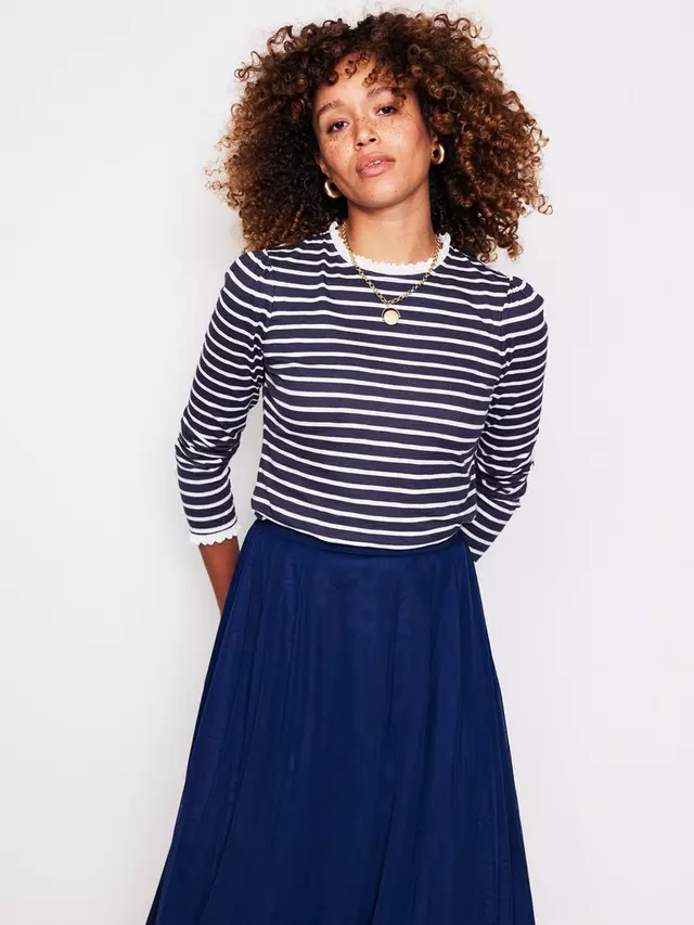 

Топ Boden Broderie Trim Stripe, цвет navy/ivory