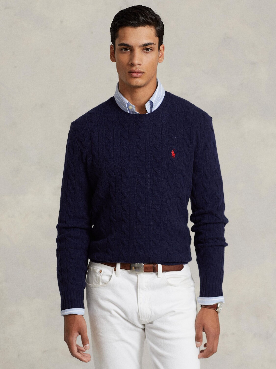 

Классический фактурный джемпер с круглым вырезом Polo Ralph Lauren, темно-синий