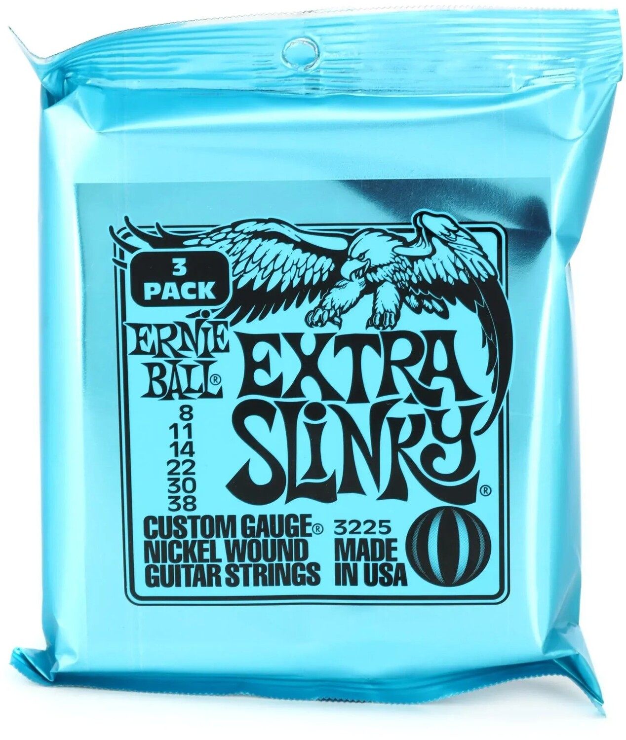 

Струны для электрогитары Ernie Ball 3225 Extra Slinky с никелевой обмоткой — заводские размеры .008-.038 (3 шт.)
