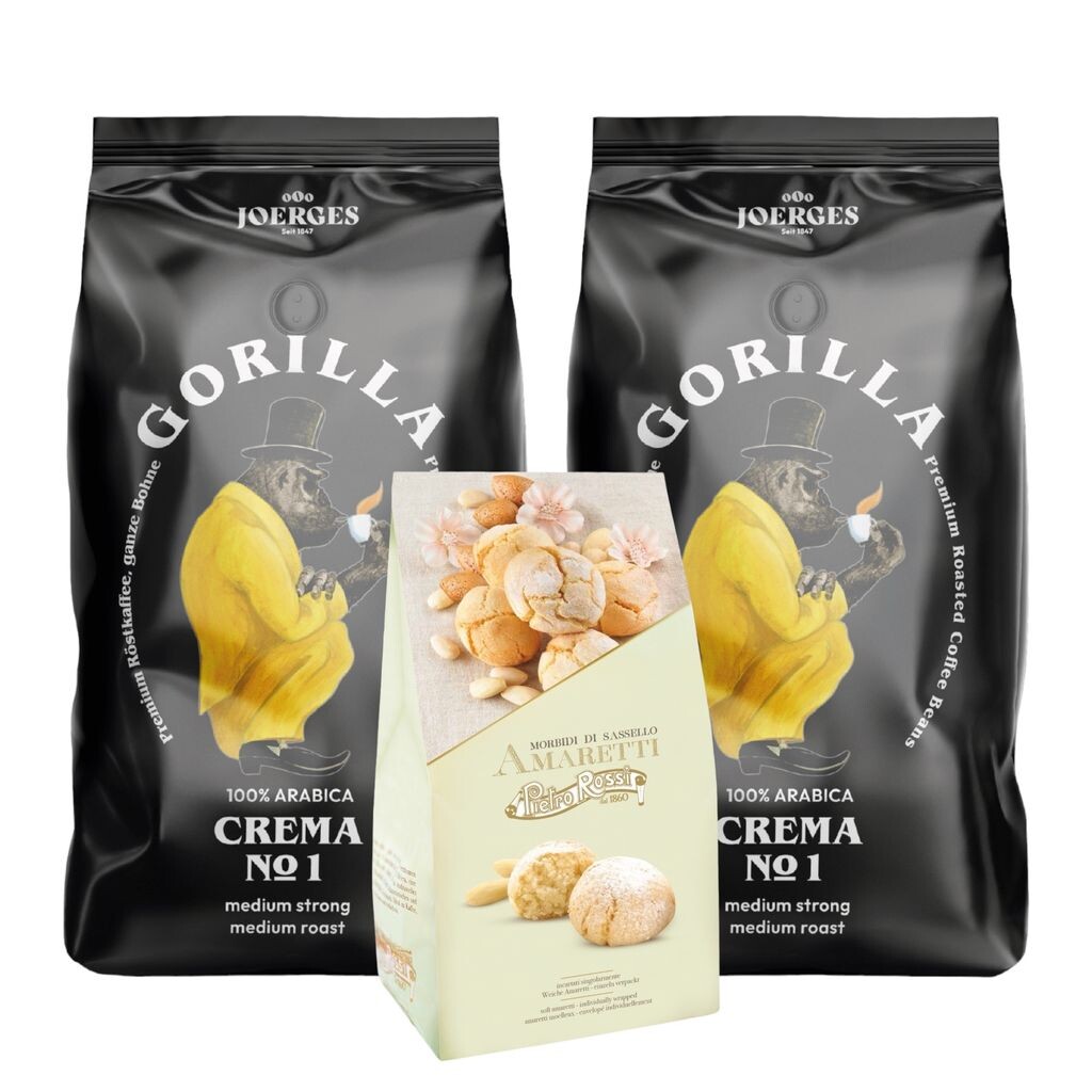 

Кофе Joerges Gorilla Crema No.1 2x 1000г + Pietro Rossi Soft Amaretti 150г | Образец набора офисный набор набор для эспрессо кофе в зернах кондитерский набор Amaretti Virgina S.R.L.