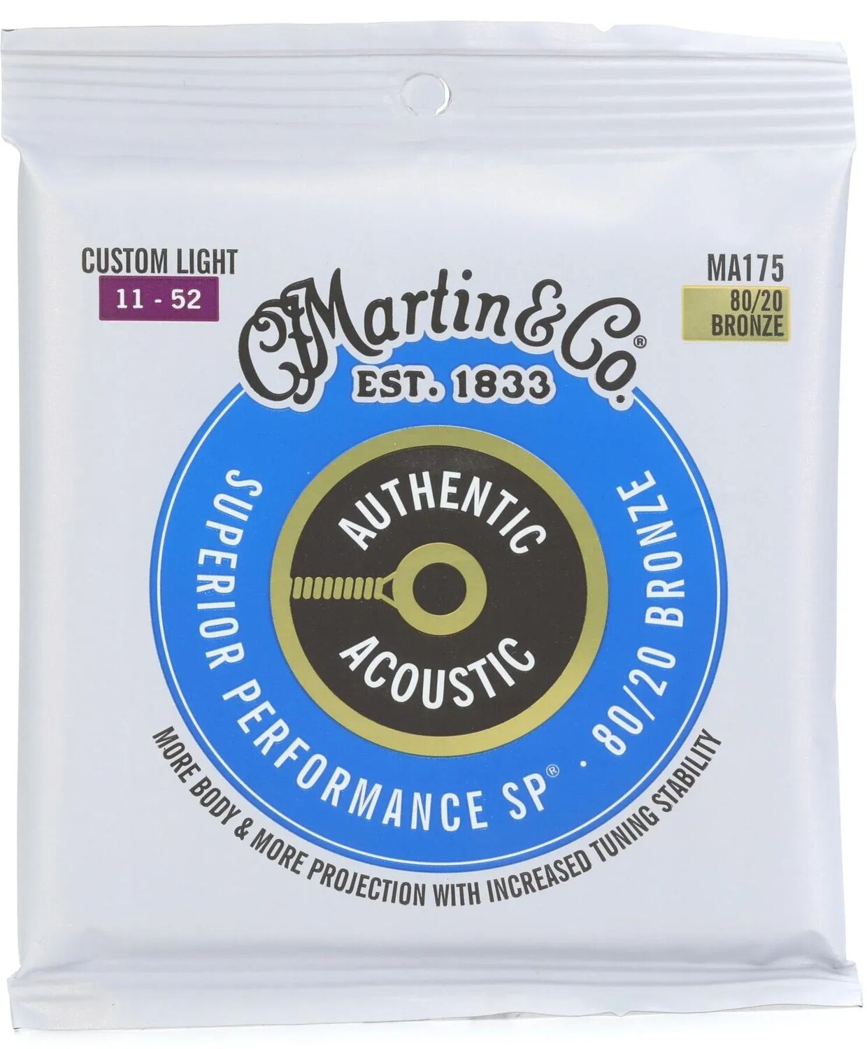 

Martin MA175 Authentic Acoustic Superior Performance 80/20 Бронзовые гитарные струны — .011-.052 Custom Light