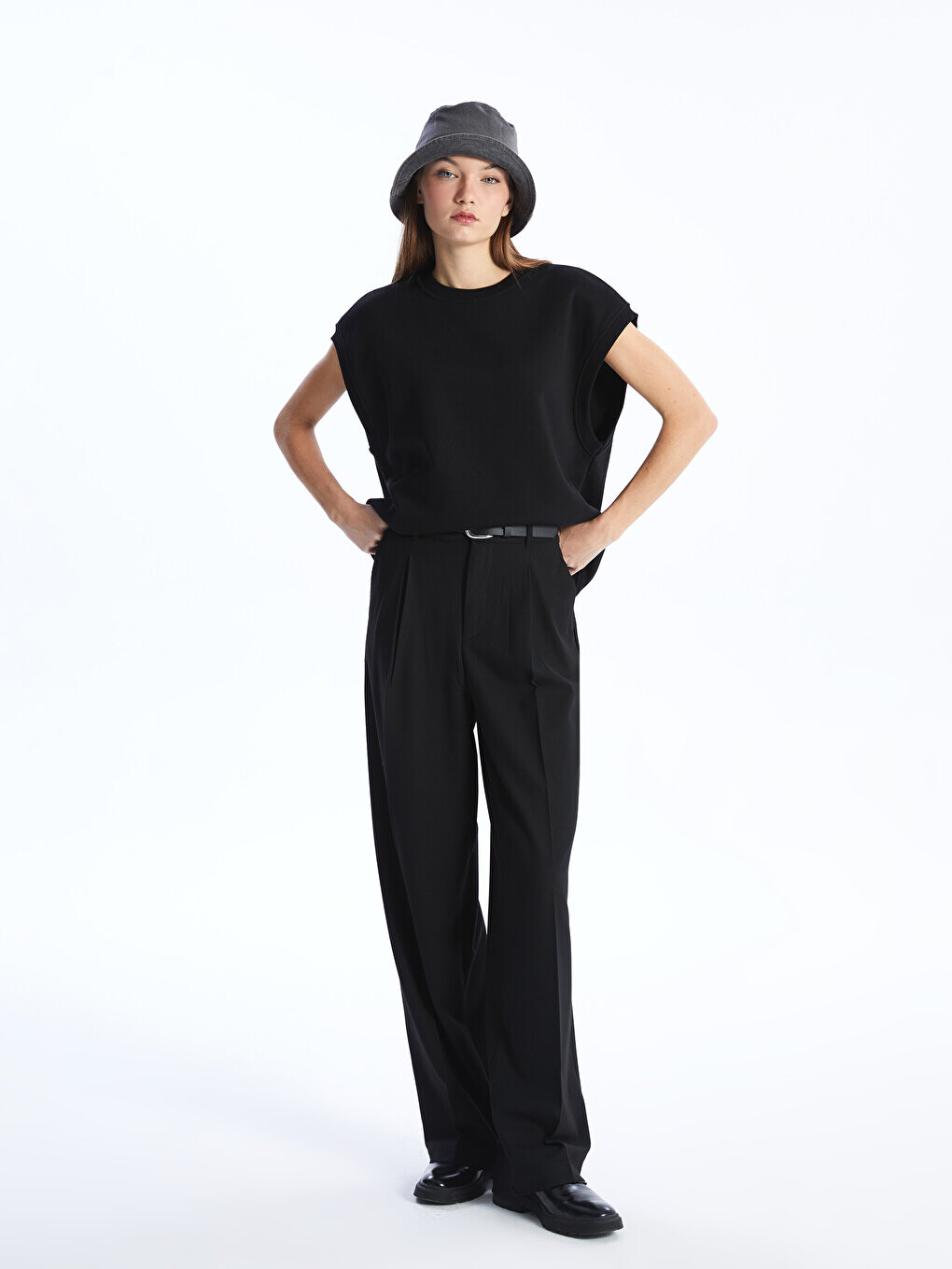 

Удобные прямые женские брюки широкого кроя LCW Casual, новый черный
