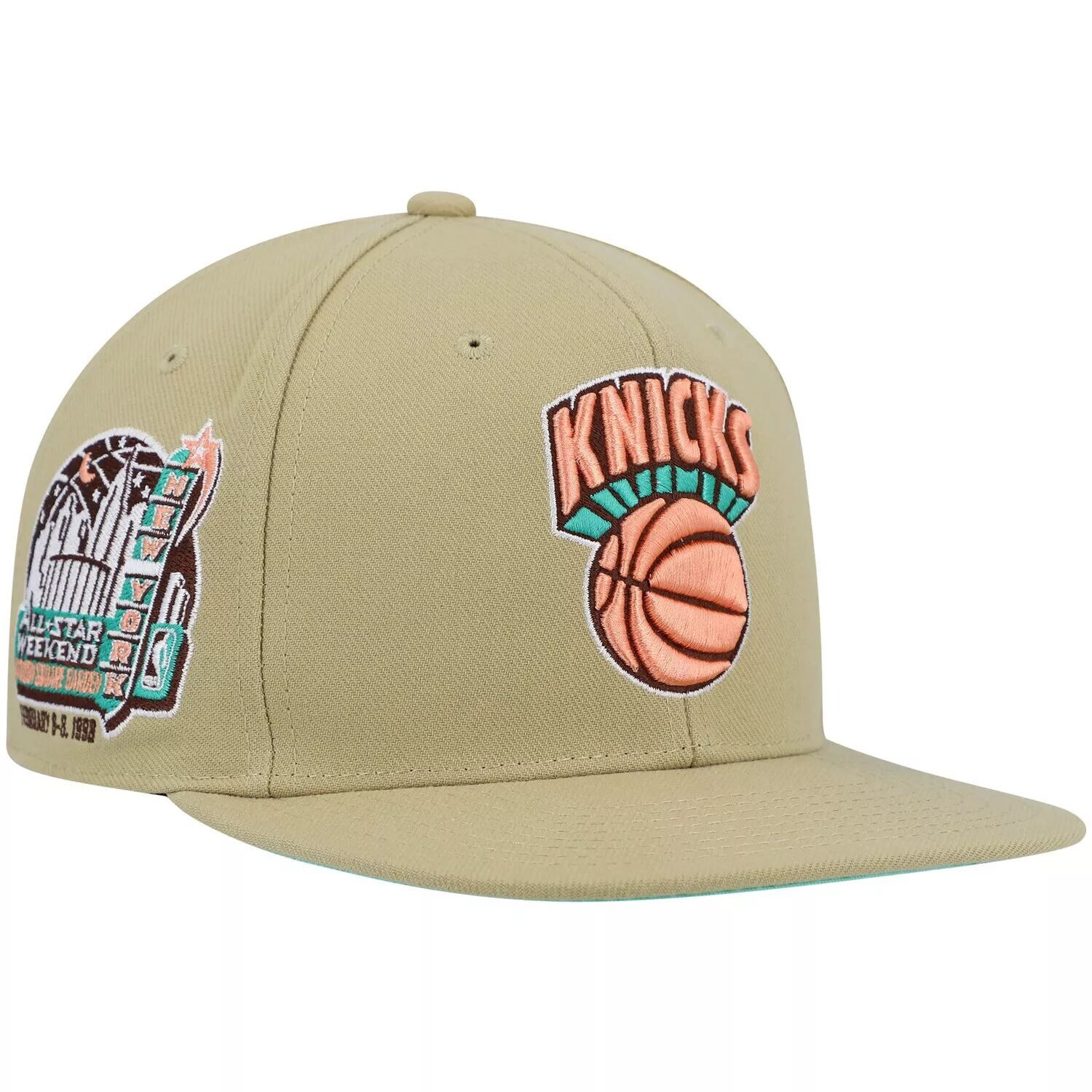 

Мужская облегающая шляпа цвета хаки Mitchell & Ness New York Knicks NBA All-Star Weekend 1998 из твердой древесины Malibu Sunrise
