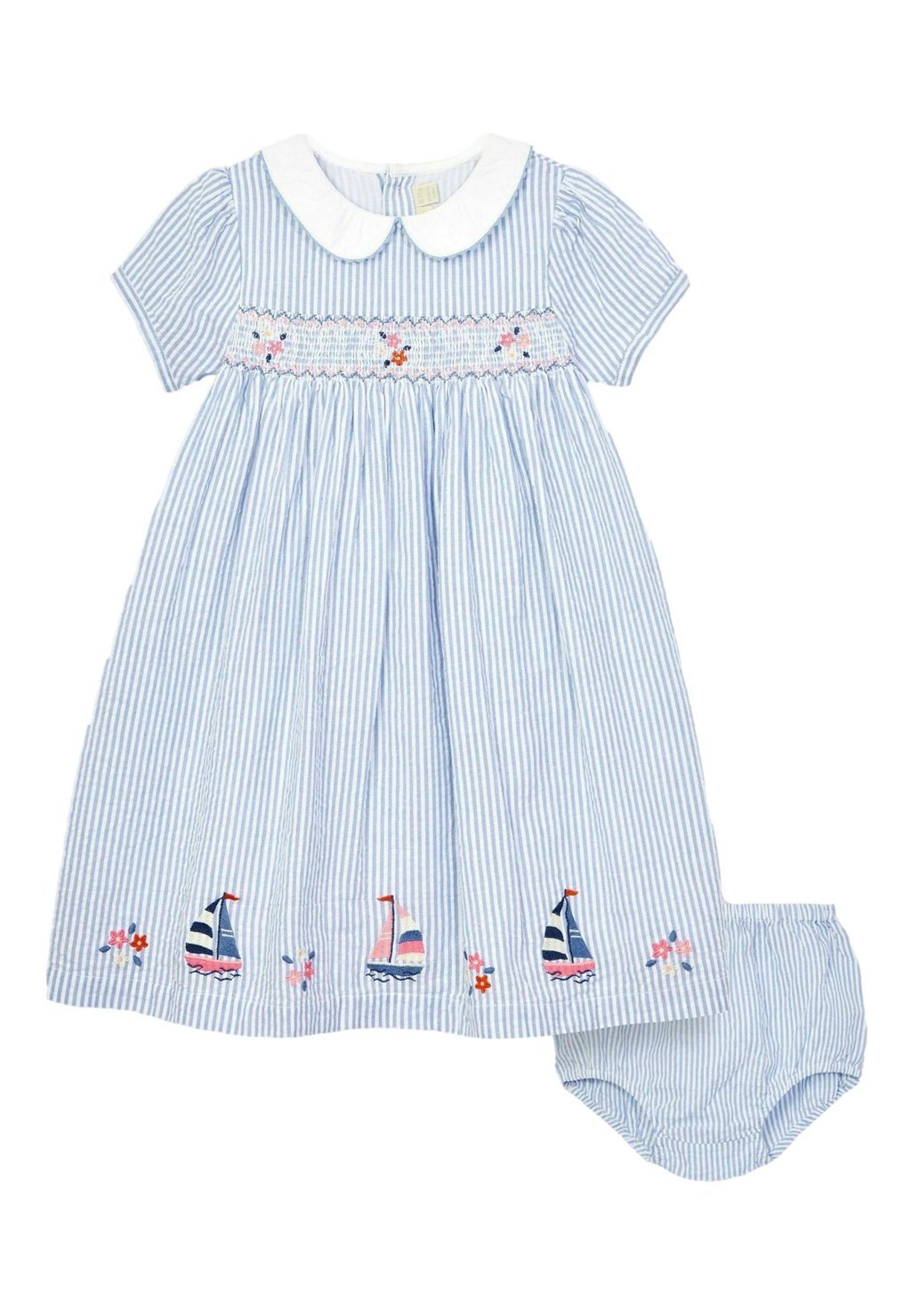 

Дневное платье FLORAL EMBROIDERED SMOCKED REGULAR FIT JoJo Maman Bébé, цвет blue sailboat