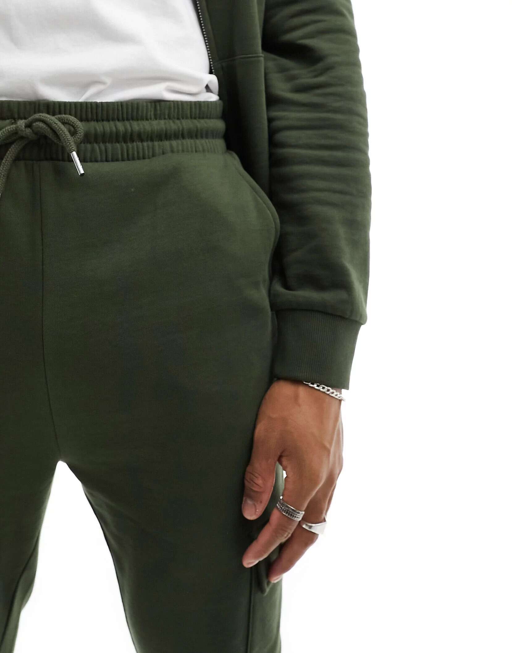 Узкий спортивный костюм скинни с худи и узкими джоггерами-карго ASOS зеленого цвета хаки