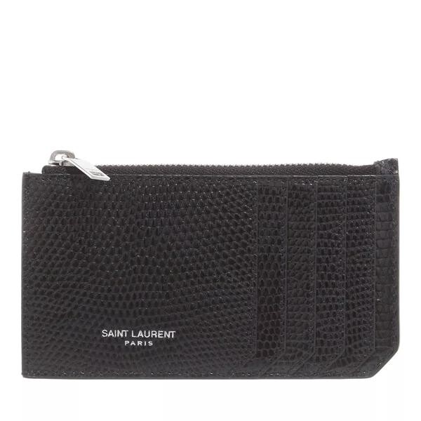 

Кошелек zipper card holder in lizard embossed leather Saint Laurent, черный