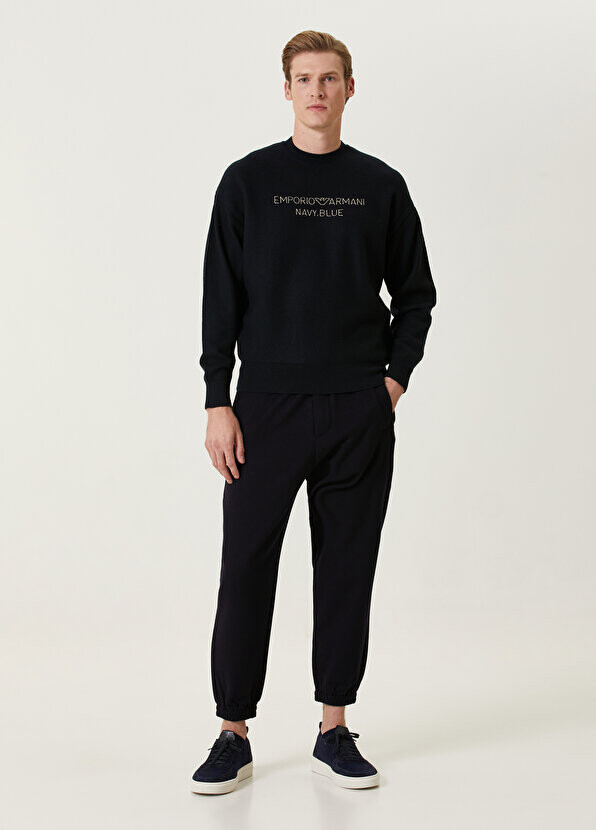 

Темно-синие шерстяные брюки-джоггеры Emporio Armani, Синий