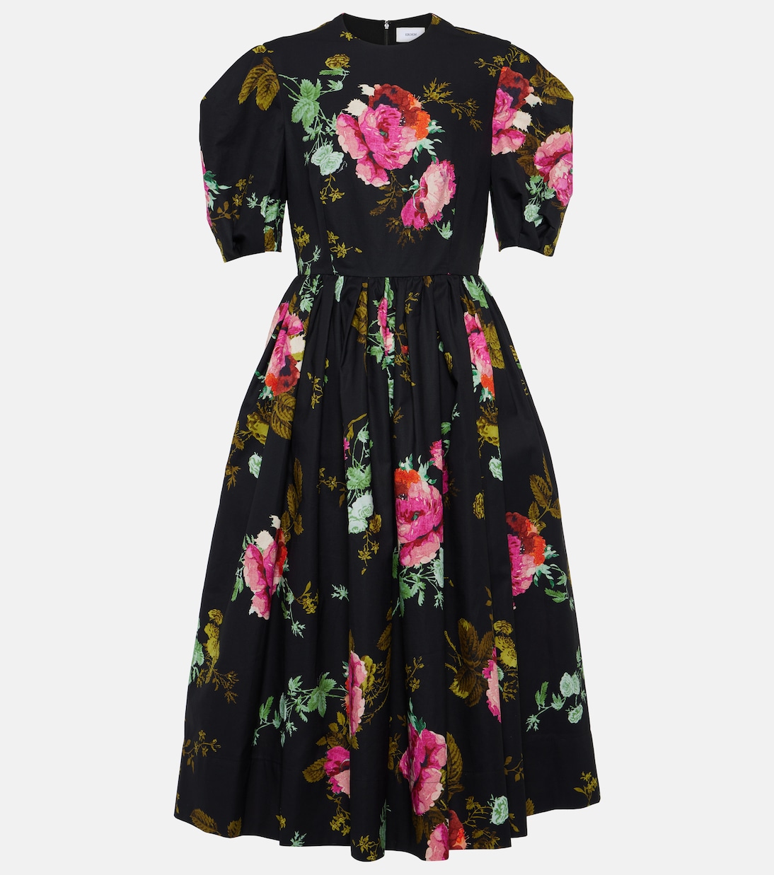 Платье миди из хлопка фай с цветочным принтом Erdem, черный платье миди с цветочным принтом erdem синий