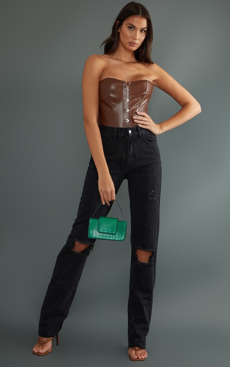 

PrettyLittleThing Высокие потертые черные рваные длинные прямые джинсы
