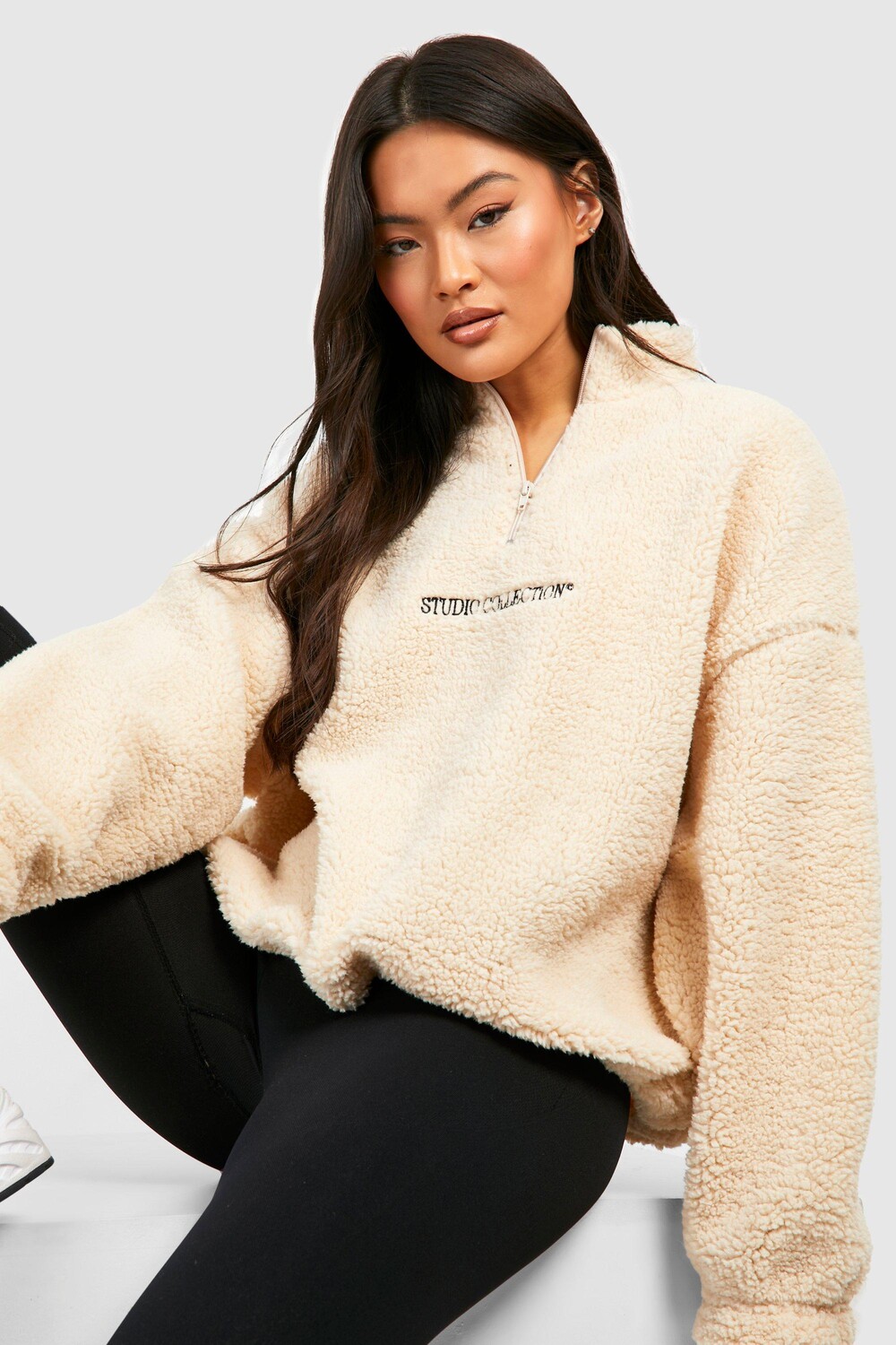 

Свитер premium borg с половинной молнией Boohoo, серый