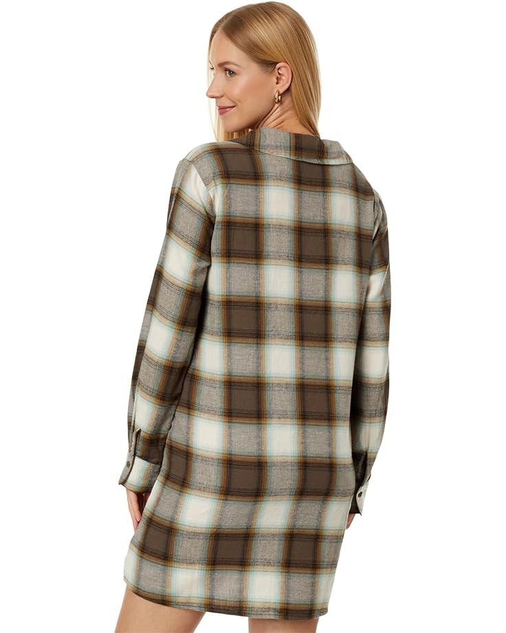 

Платье Mod-o-doc Washed Plaid Vignette Long Sleeve Johnny Collar Plaid Dress, цвет Dark Olive