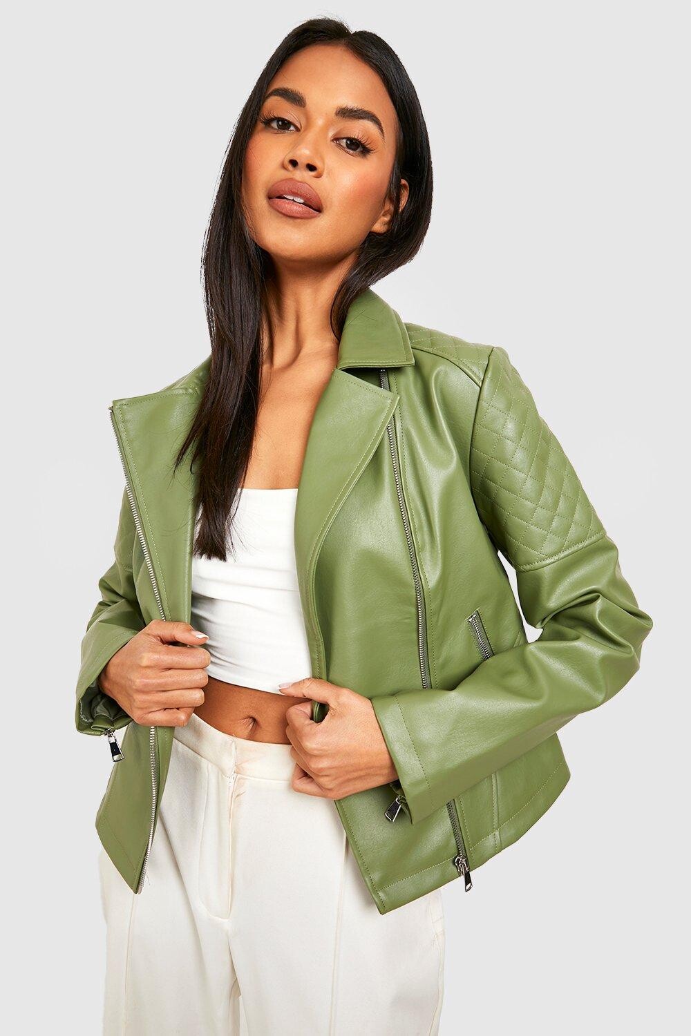 

Стеганая мотокуртка Boohoo, хаки