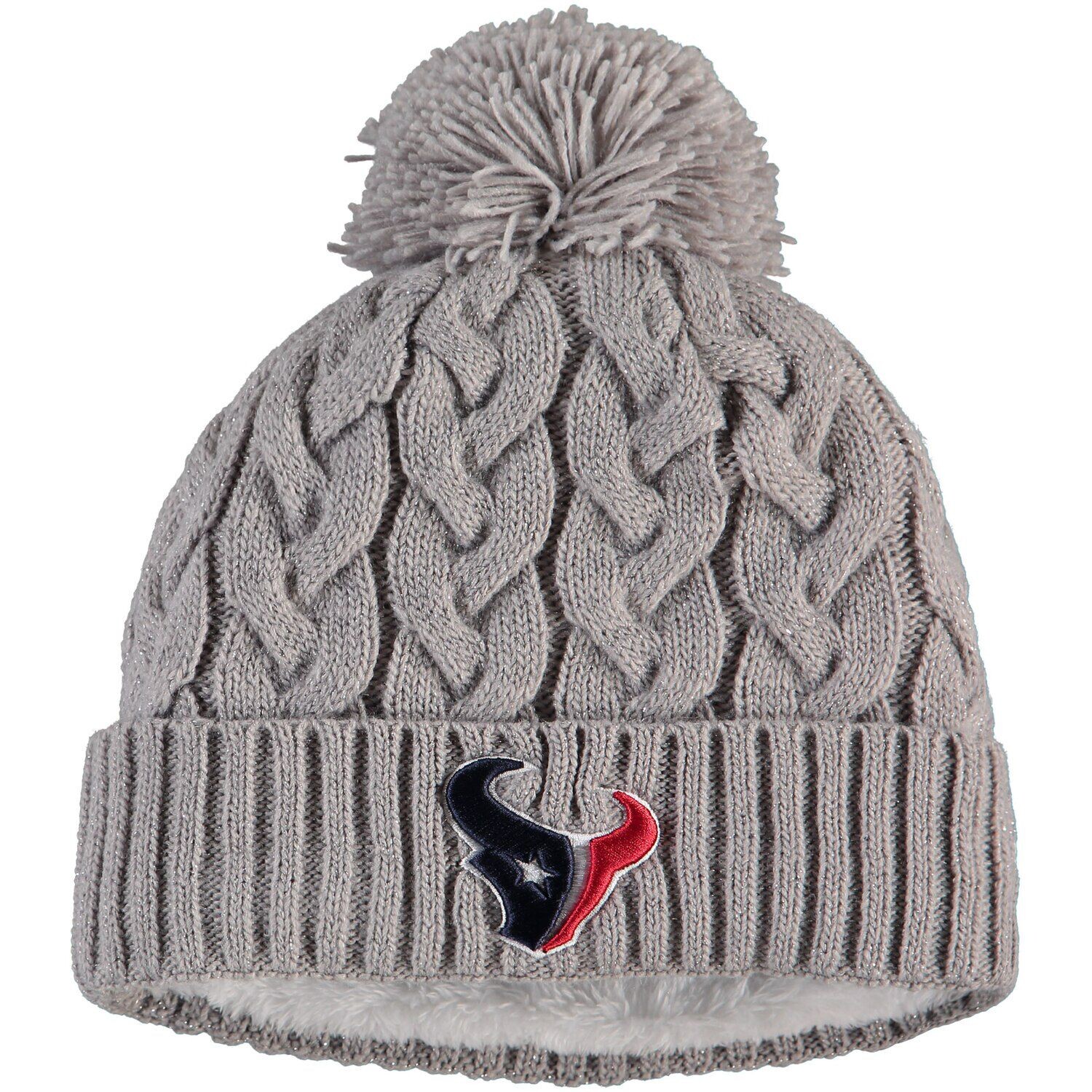 

Женская серая вязаная шапка New Era Houston Texans Swift с манжетами и помпоном New Era