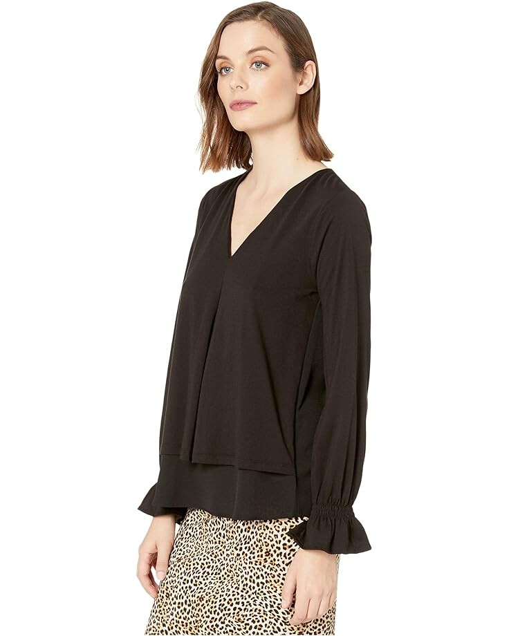 

Топ Michael Kors Long Sleeve Bell Inverted Pleat Top, черный