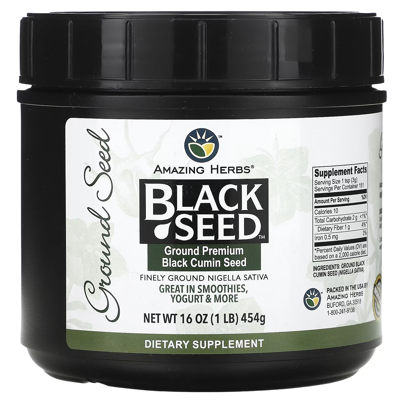цена Молотые семена черного тмина Amazing Herbs Black Seed Premium, 454 г