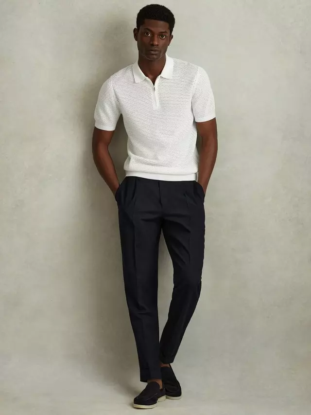 

Поло Reiss Reiss Burnham Textured Zip Neck, цвет optic/white
