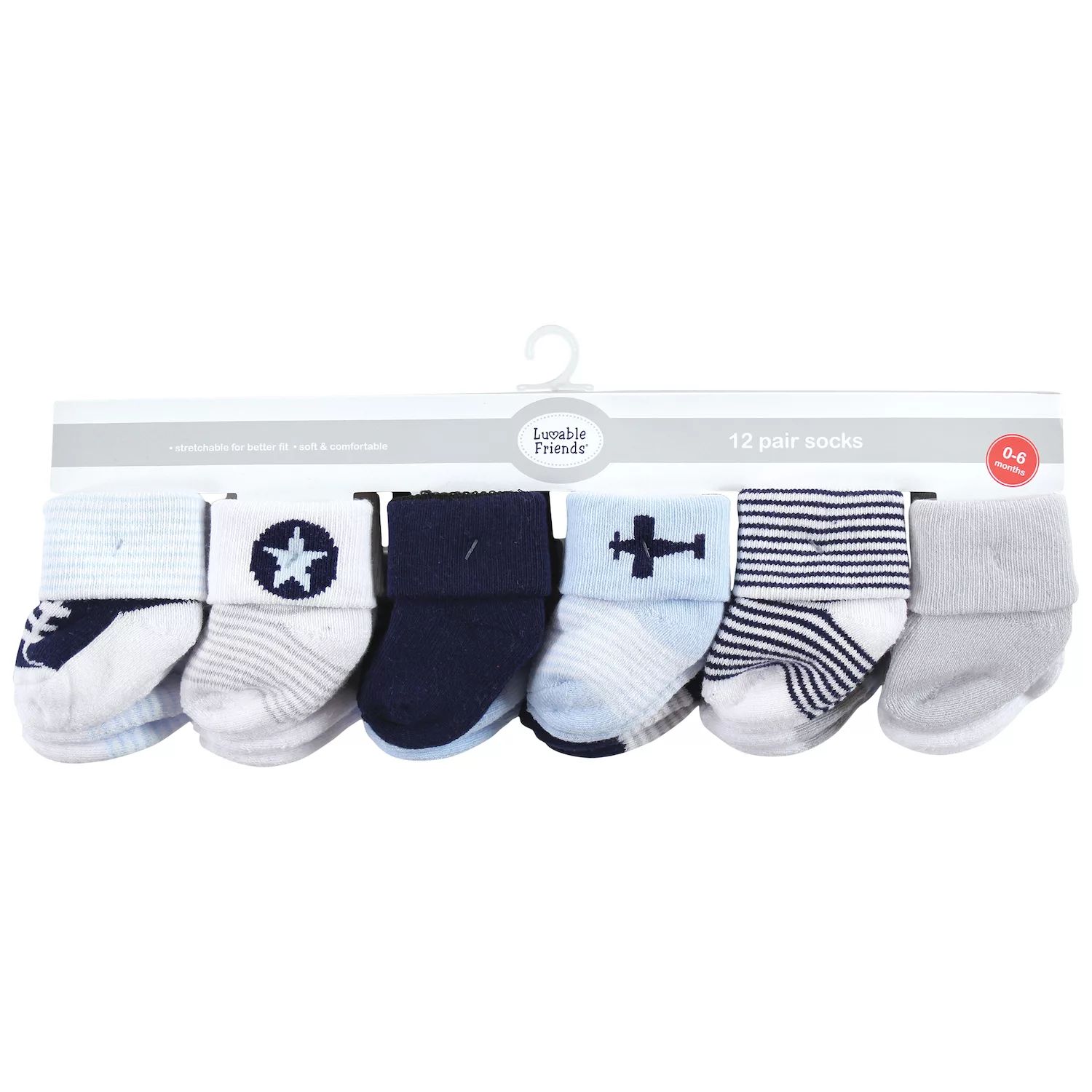 Махровые носки Luvable Friends для новорожденных мальчиков и малышей, самолетик, 12 шт. Luvable Friends