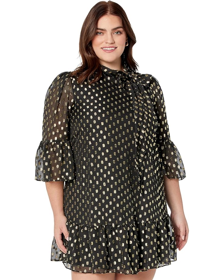 

Платье Calvin Klein Dot with Bell Sleeves, цвет Black/Gold