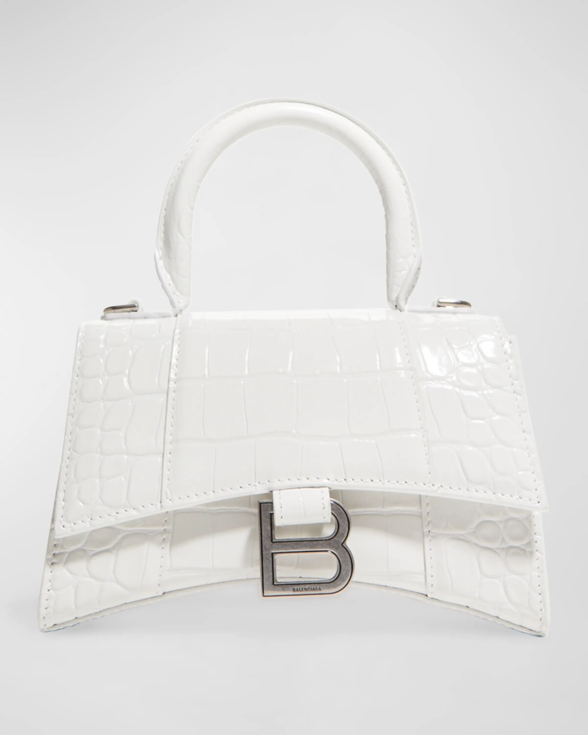 

Сумка Hourglass XS с тиснением под крокодила Balenciaga, цвет 9016 White