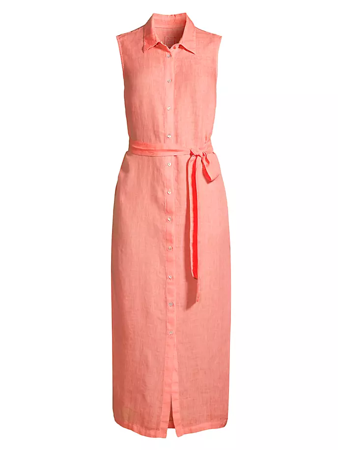 Льняное платье-рубашка без рукавов 120% Lino, цвет papaya