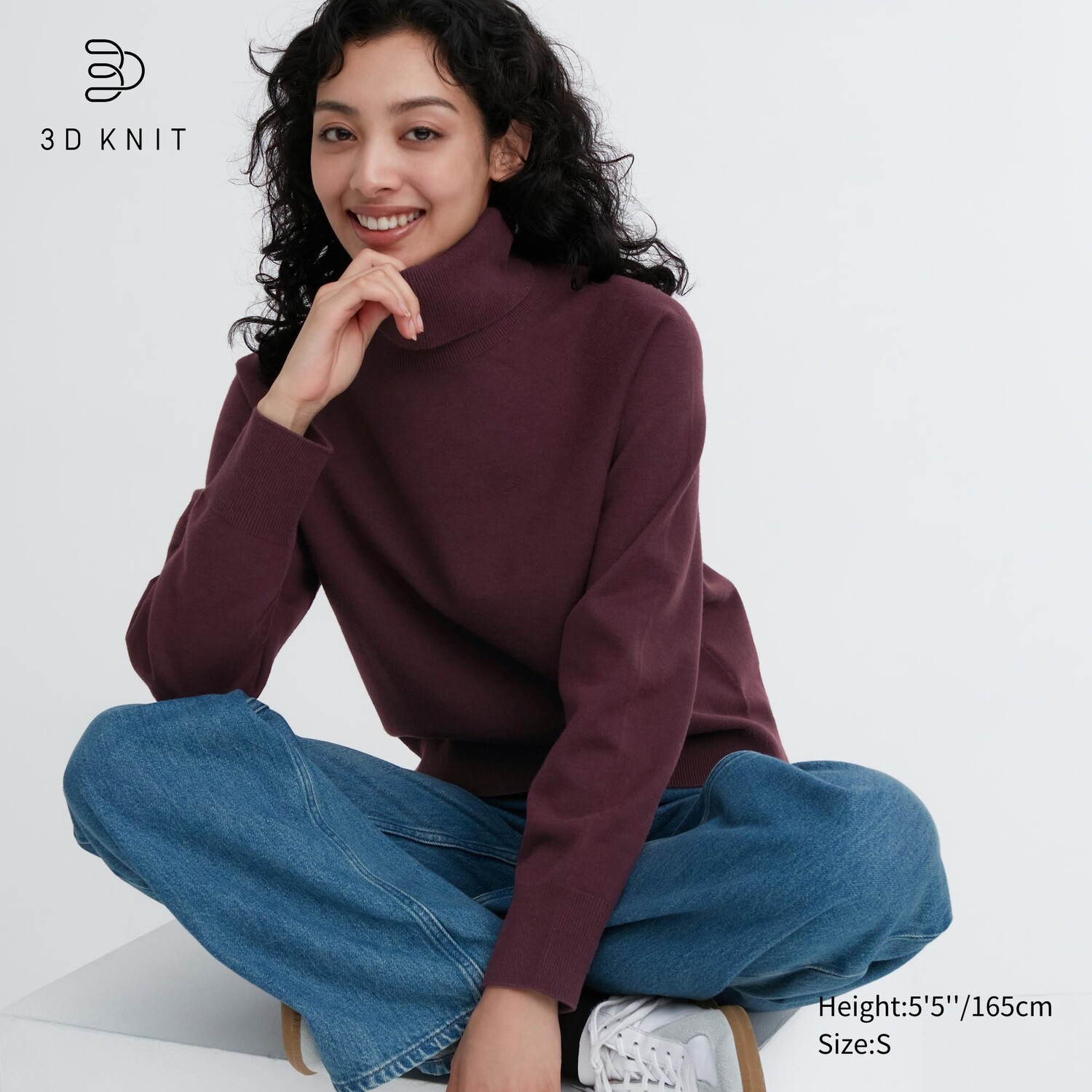 

Бесшовный джемпер с воротником-суфле 3D вязки Uniqlo, бордовый, Красный