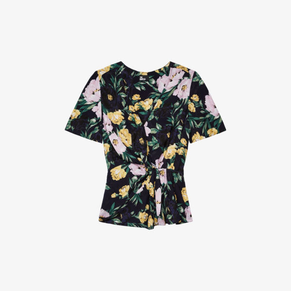 

Тканый топ с короткими рукавами и цветочным принтом The Kooples, розовый