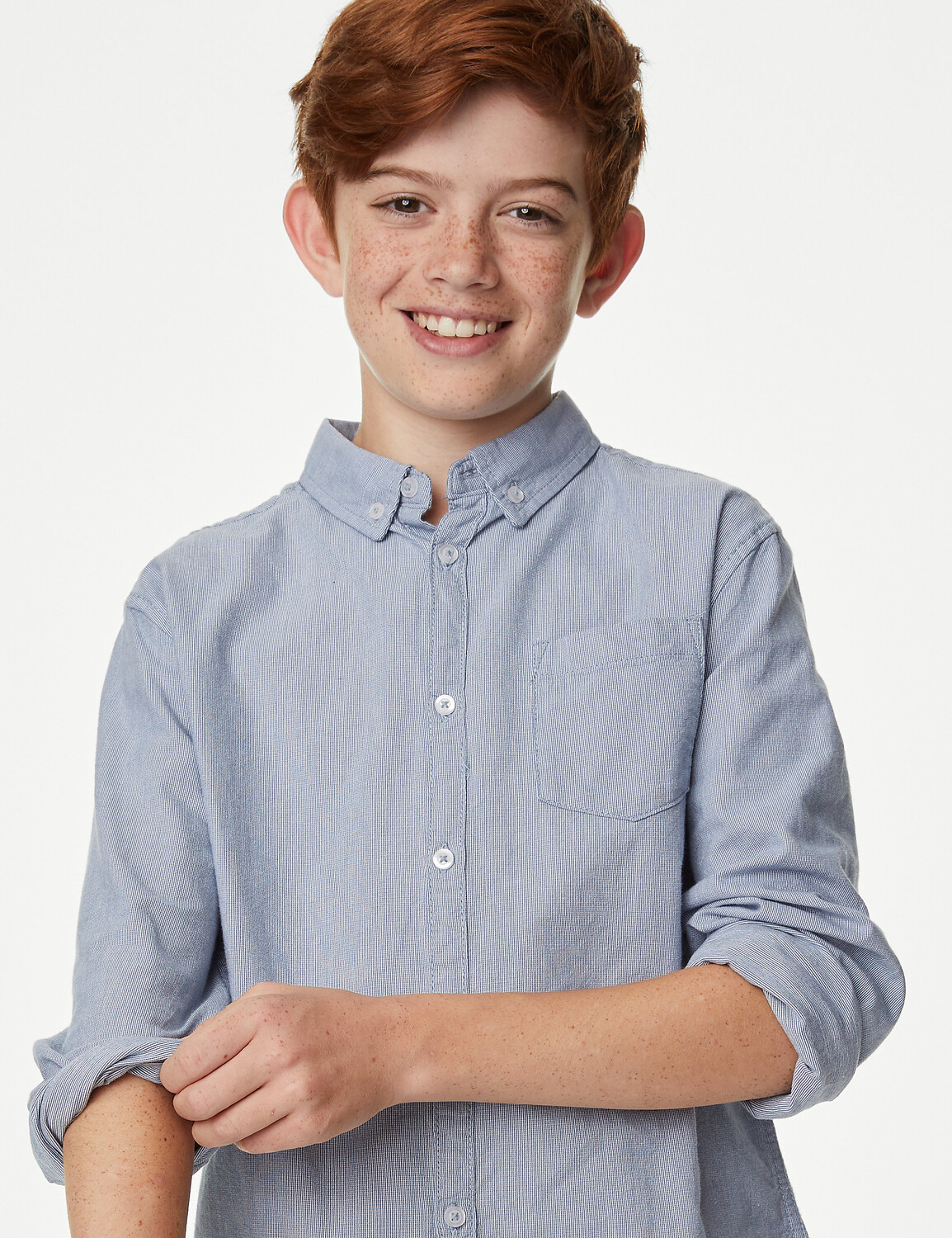 

Оксфордская рубашка в клетку из чистого хлопка (6–16 лет) Marks & Spencer, синий микс