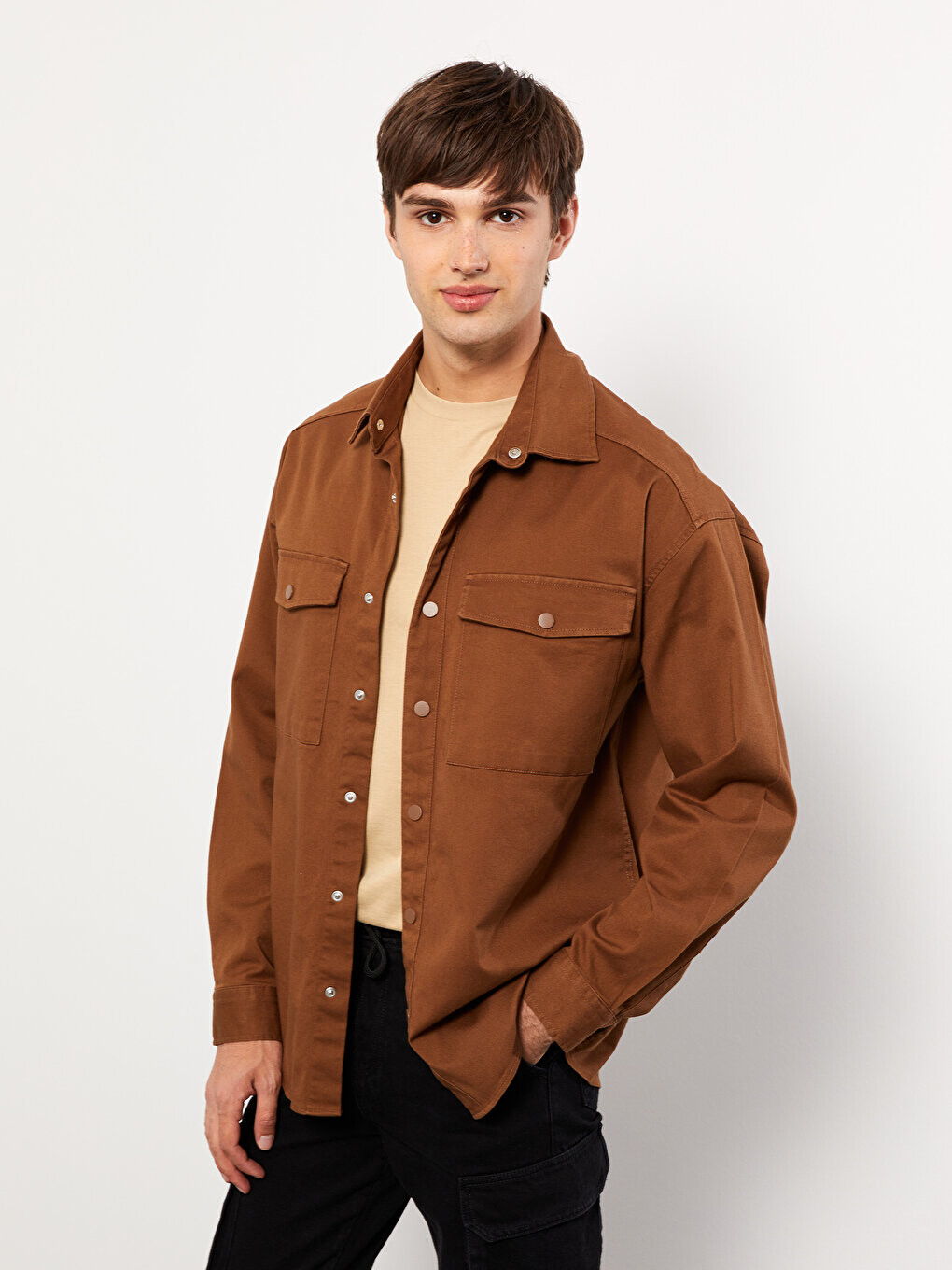 

Удобная мужская куртка-рубашка с длинным рукавом LCW Casual, коричневый