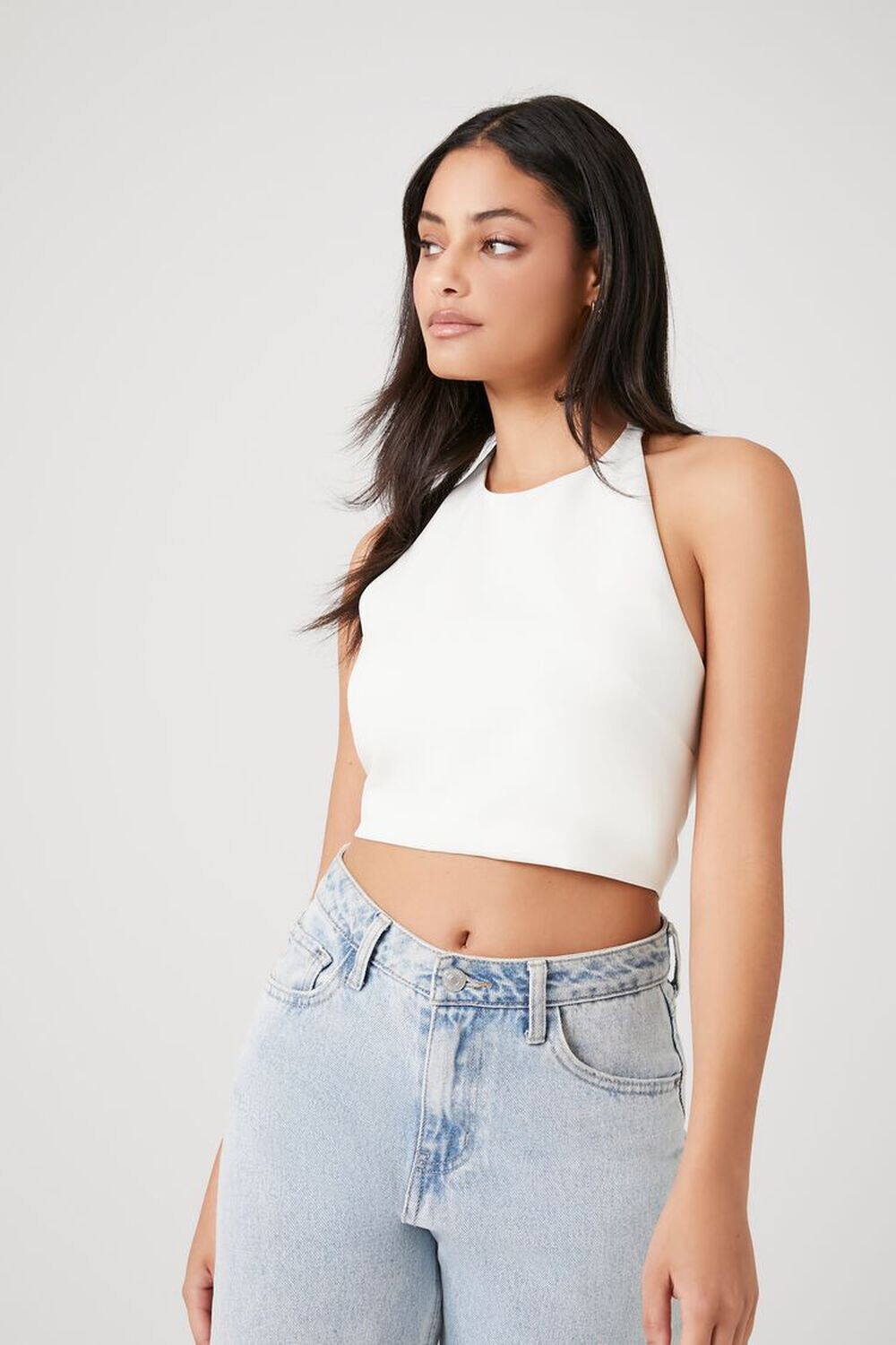 

Укороченный топ из твила с бретелькой на бретельках Forever 21, белый