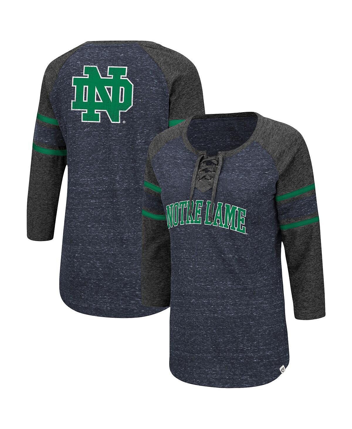 

Женская темно-серая футболка Notre Dame Fighting Irish Scienta Pasadena реглан с рукавами 3/4 на шнуровке Colosseum, Серый